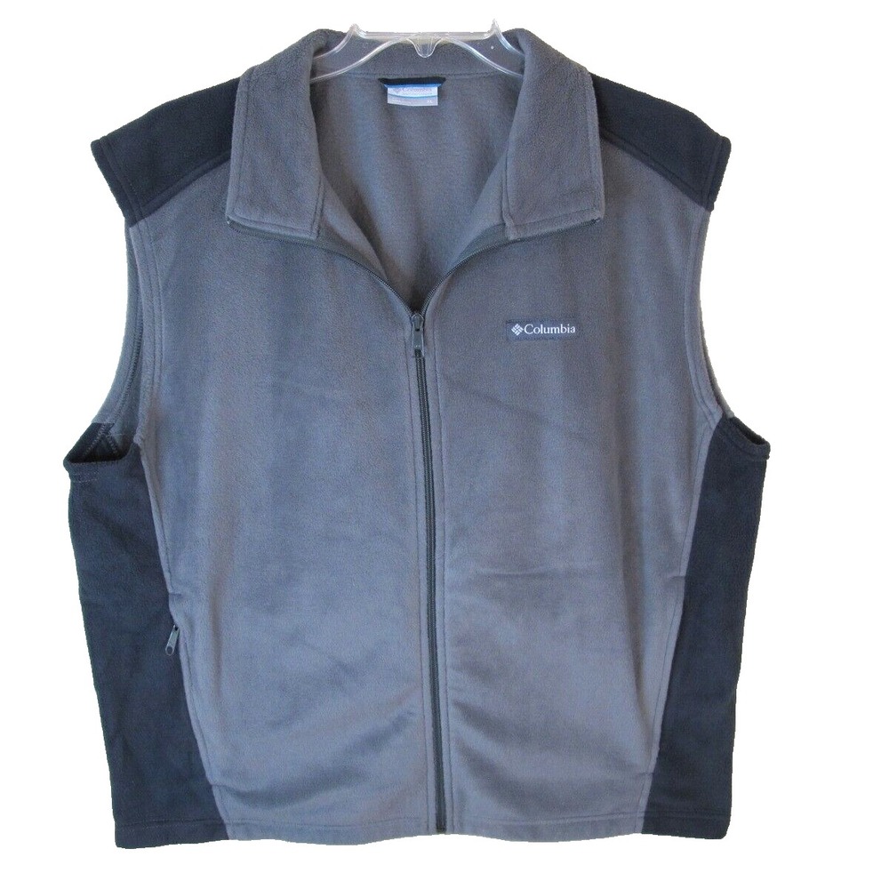Columbia Full Zip Fleece Vest‎ Men's XL Outdoor Hiking Walking Gray Black